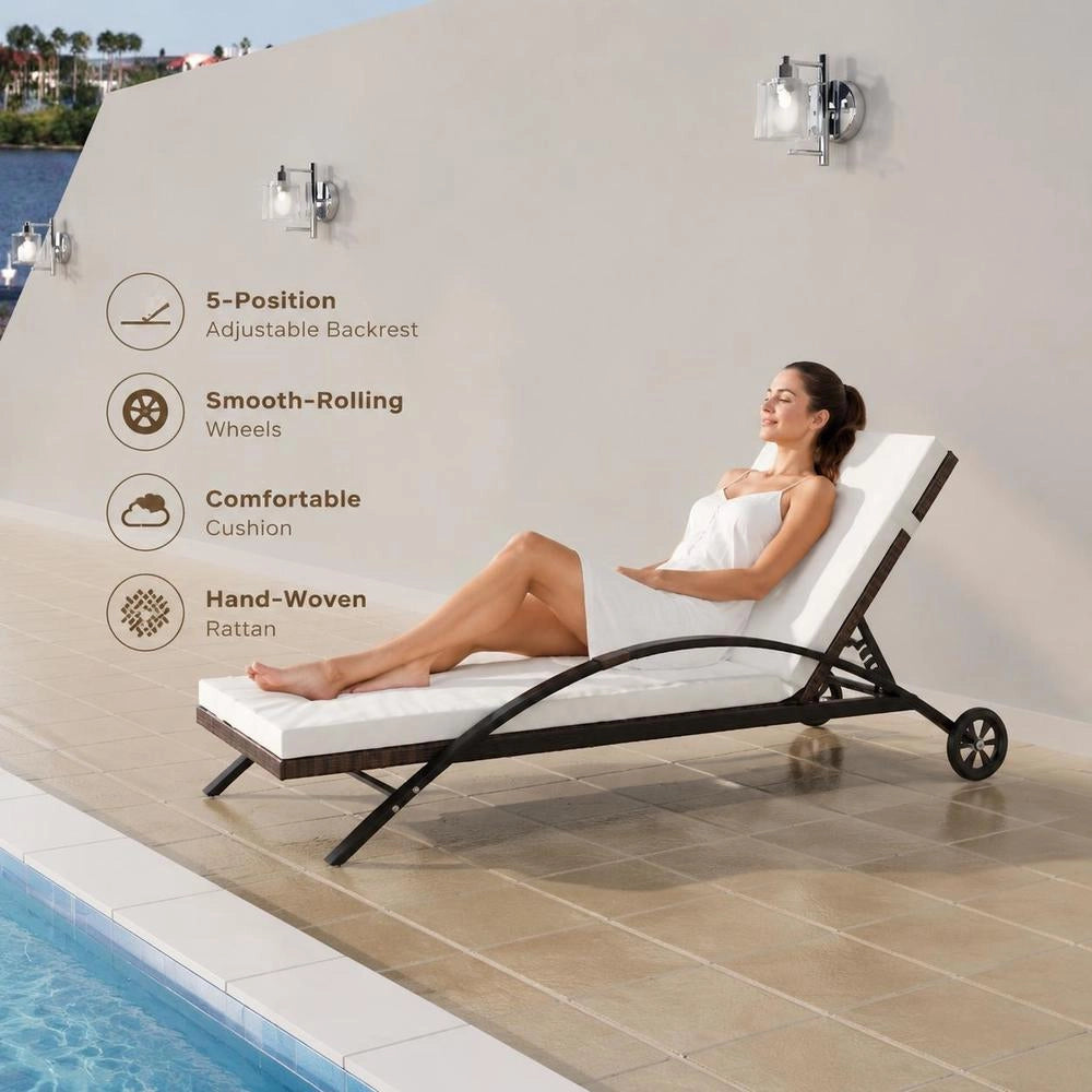 Sun Lounger With Cushion & Wheels, Poly Rattan, Brown