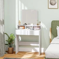 Tavolo da trucco con specchio, tavolo da trucco con 2 cassetti e 3 scomparti, stile moderno, 75 x 38 x 135 cm, bianco
