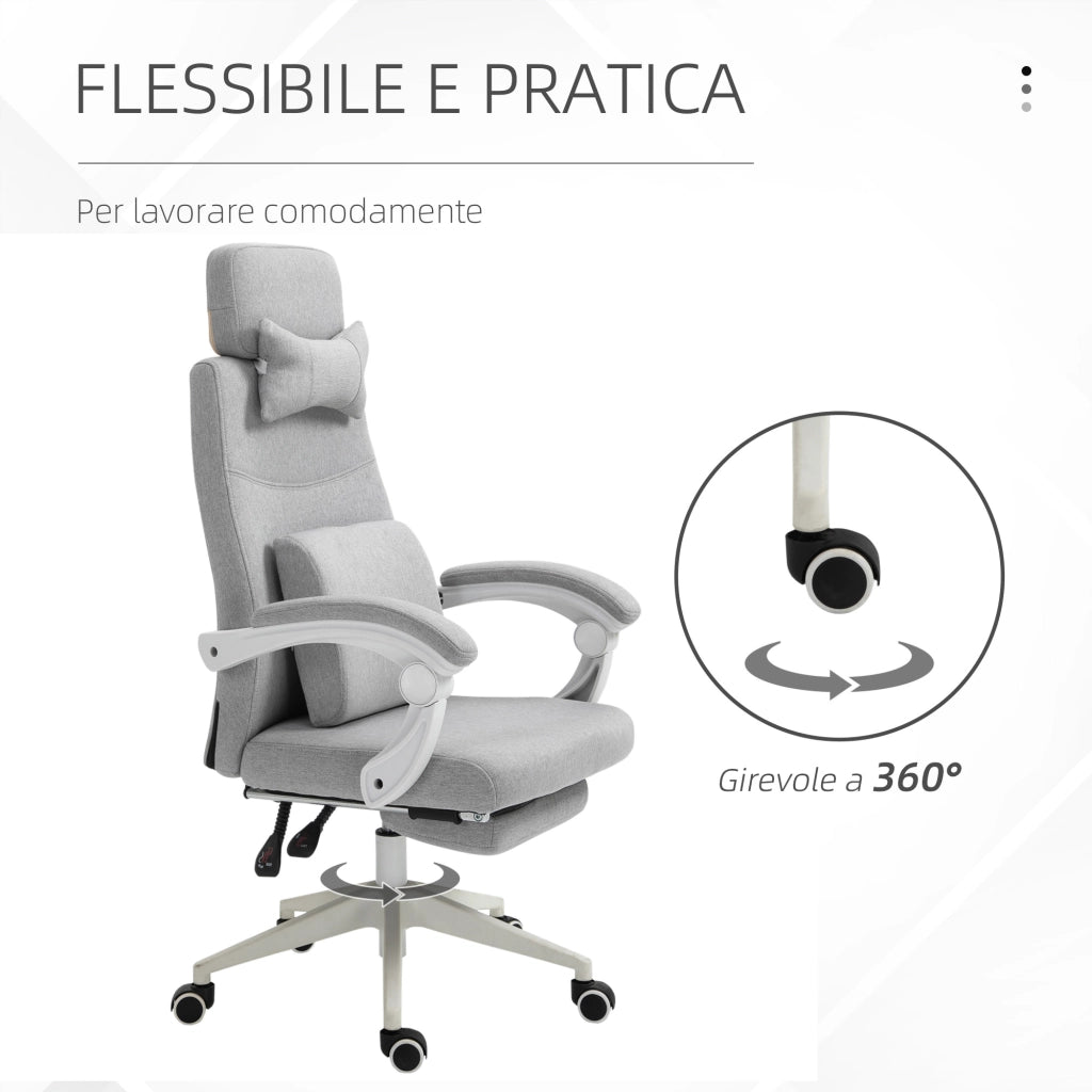 Sedia da ufficio ergonomica ¨C zephmum ¨C grigio, schienale regolabile, poggiapiedi estraibile 62x68x117-127cm