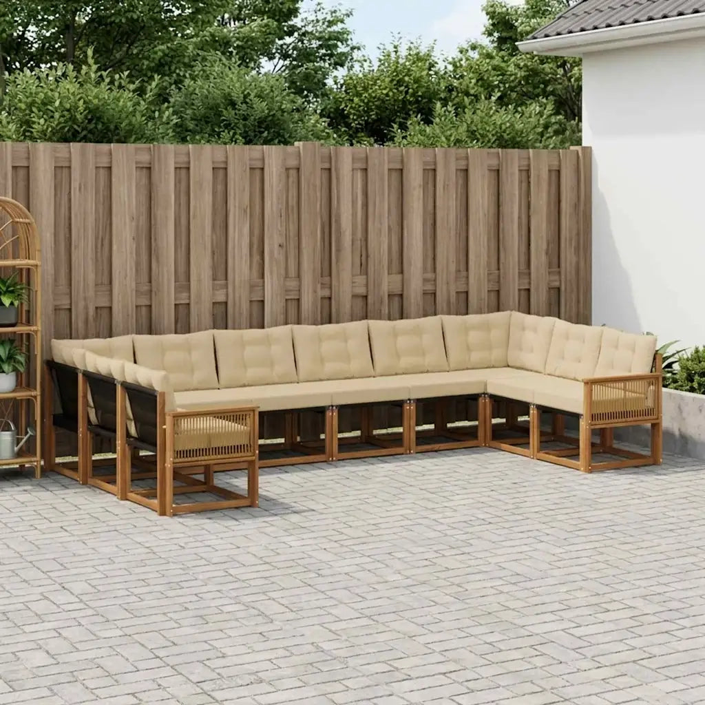 Set di divani da esterno con cuscino 10 pcs Naturale e Beige