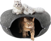 Tunnel per gatti con area di riposo e cuscino in forma di donut (demontabile e lavabile) - 50 x 50 x 20 cm