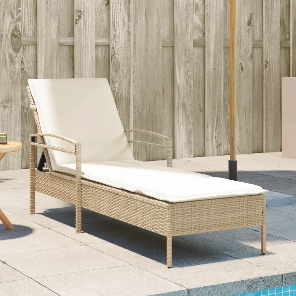 Lettino Prendisole | Sdraio da giardino | Lettino da sole con Cuscino Beige 63x200x81 cm in Polyrattan