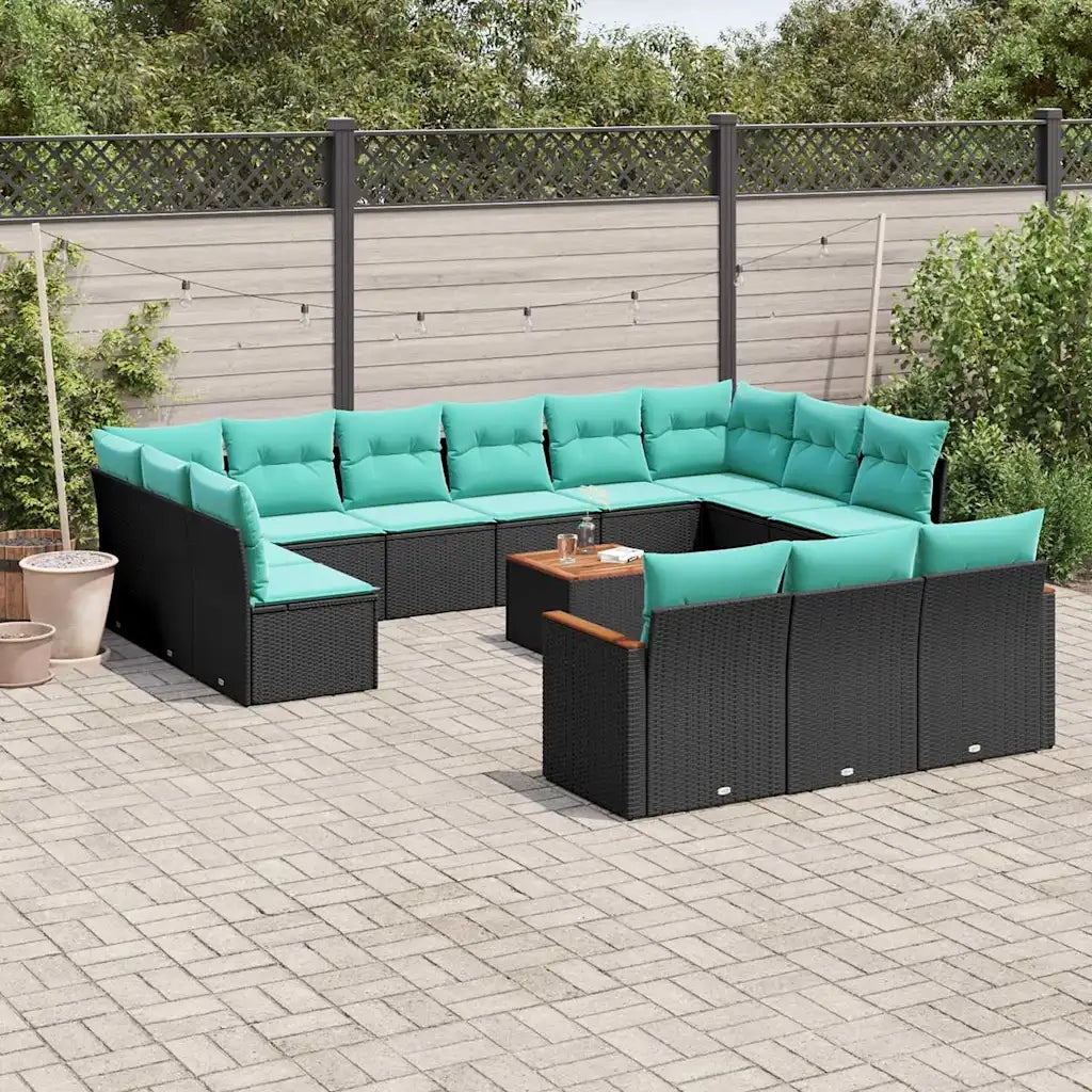 Set Divani da Giardino 14 pz con Cuscini Nero in Polyrattan 3226463