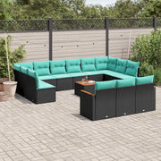 Set Divani da Giardino 14 pz con Cuscini Nero in Polyrattan 3226463