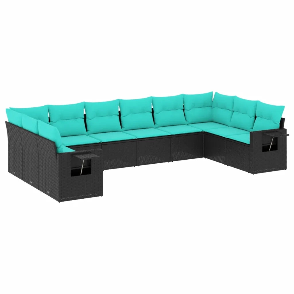 Set Divani da Giardino 10 pz con Cuscini Nero in Polyrattan 3220666
