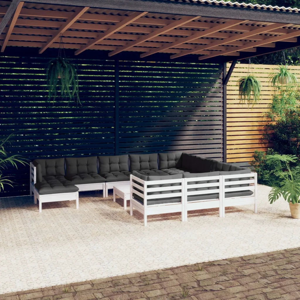 Set Divani da Giardino 12 pz con Cuscini Legno di Pino Bianco 3097050