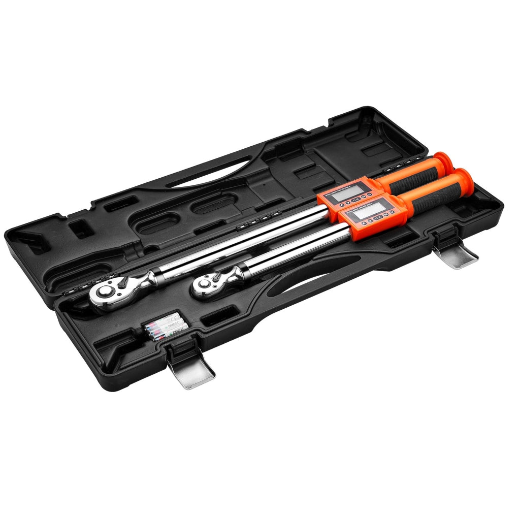 Set 2 Pezzi Chiavi Dinamometriche Digitali 1/2" e 3/8" SX3812, Precisione ±2% 72 Denti con Display LCD e LED per Officina e Auto
