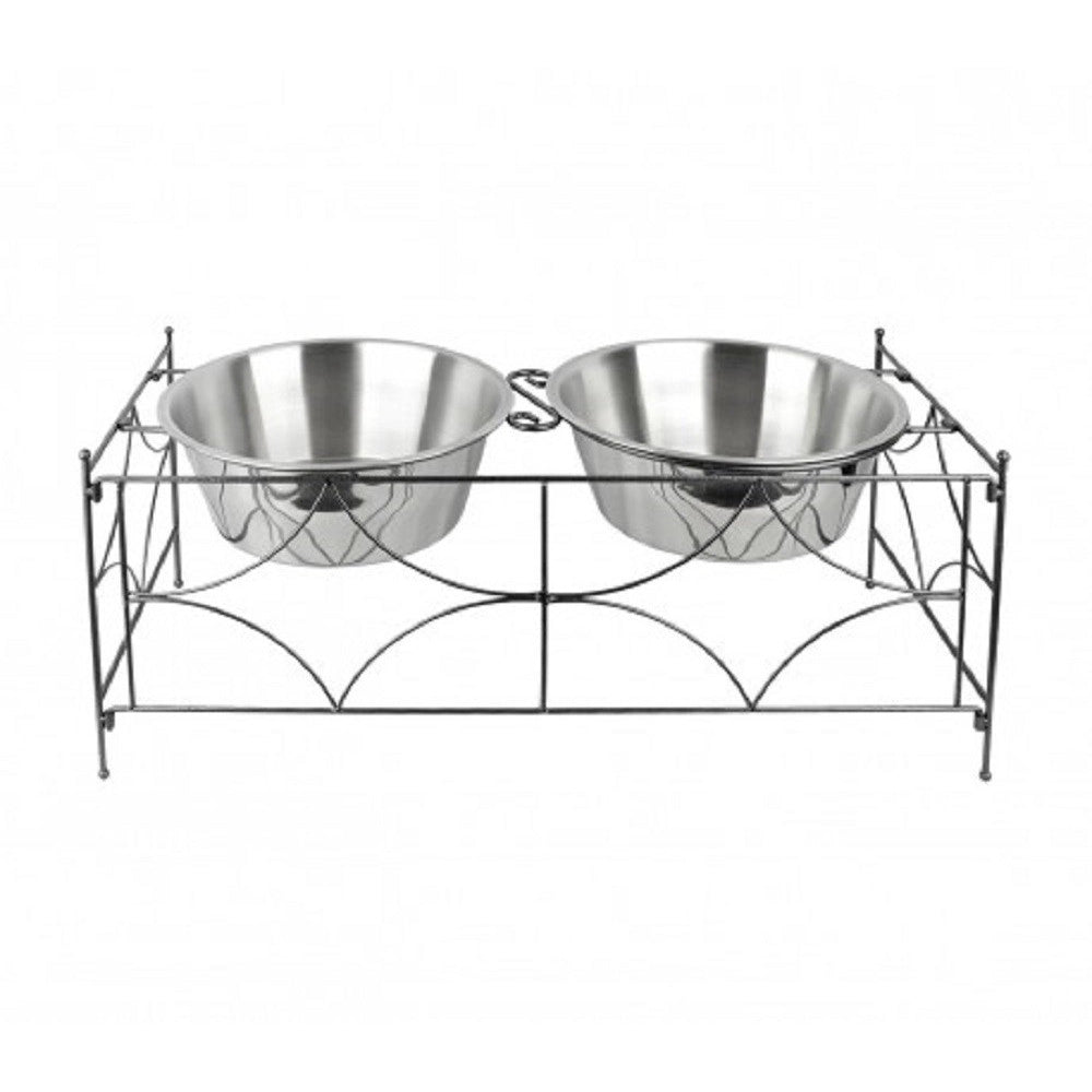 Trade Shop - Doppia Ciotola Per Cane Cani In Acciaio Con Supporto Rialzato 44 X 21,5 X 11 Cm -