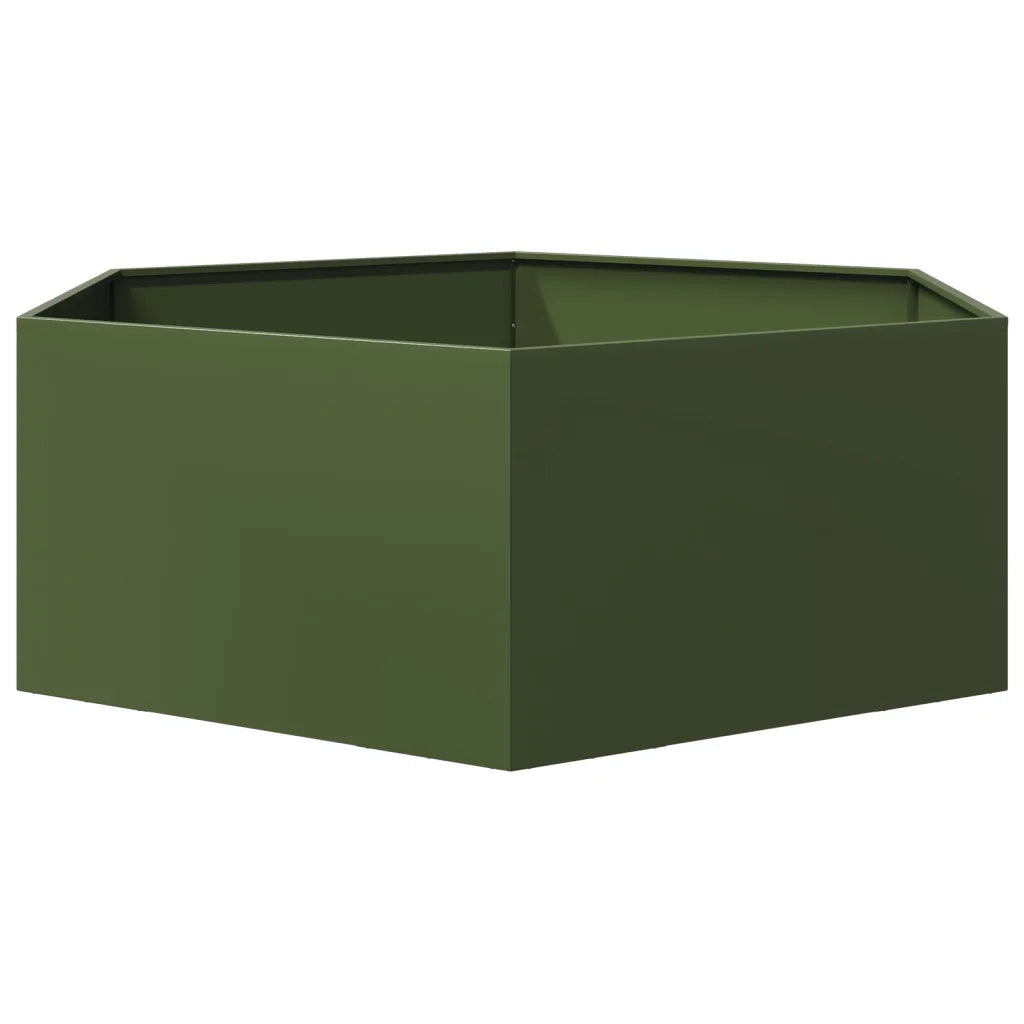 Fioriera da Giardino Verde Oliva Esagono 138x120x45 cm Acciaio