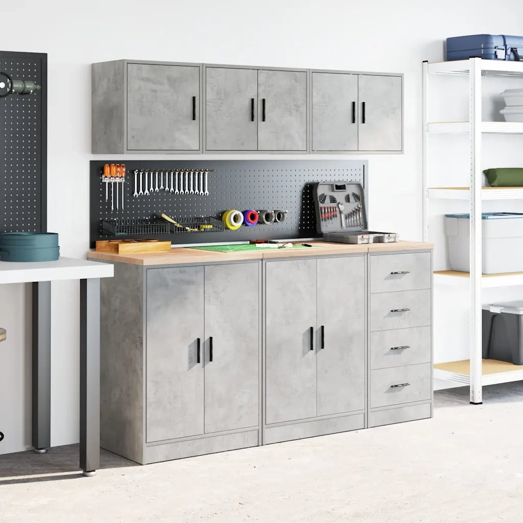 Pensili per Garage 2 pz Grigio Cemento in Legno Multistrato 860650