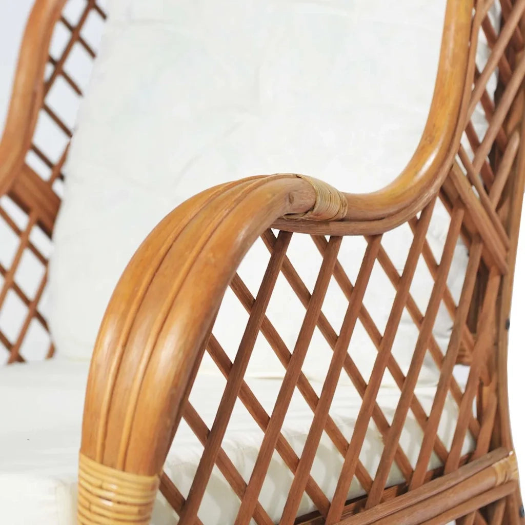 Divano con Cuscino Marrone Chiaro in Rattan Naturale e Lino
