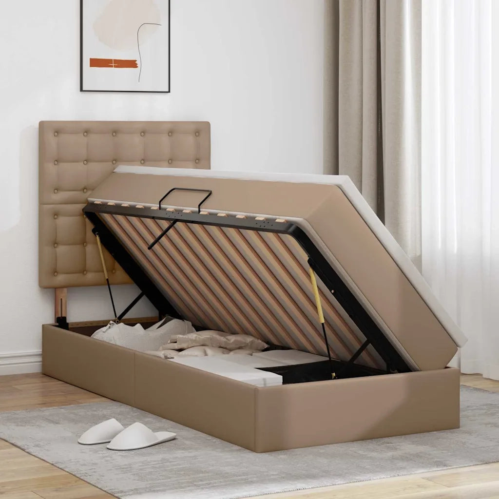 Letto con Contenitore Cappuccino 100 x 200 cm Pelle Sintetica