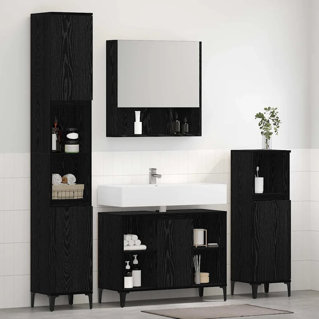 Set di mobili per il bagno 3 pcs Rovere nero Legno multistrato