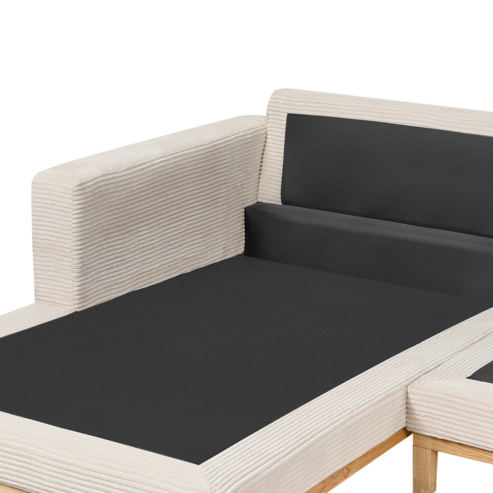 Divano angolare a destra Tappezzeria in corda jumbo beige chiaro Gambe in legno Elegante