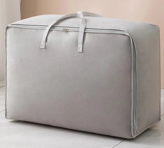 Borsa di stoccaggio grande, adatta per coperte di piuma, cuscini, trapunte, abbigliamento, ecc., con maniglie rinforzate e chiusura robusta. Grigio, dimensioni: 70 x 50 x 26 cm, capacità: 100 litri.