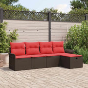 Set Divano da Giardino 5 pcs Marrone e Rosso polyrattan