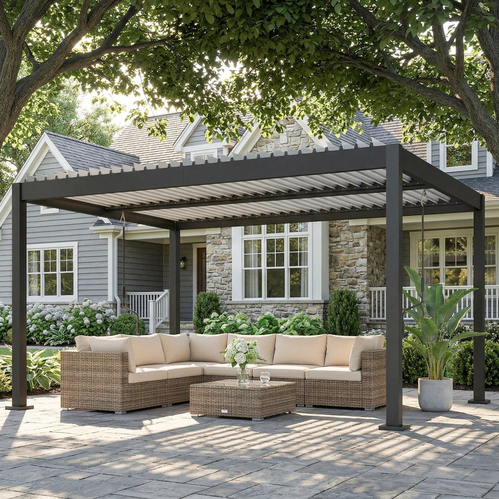 Pergola bioclimatica in alluminio con tetto a lamelle regolabile ¨C zephmum ¨C Bianco 4x3m