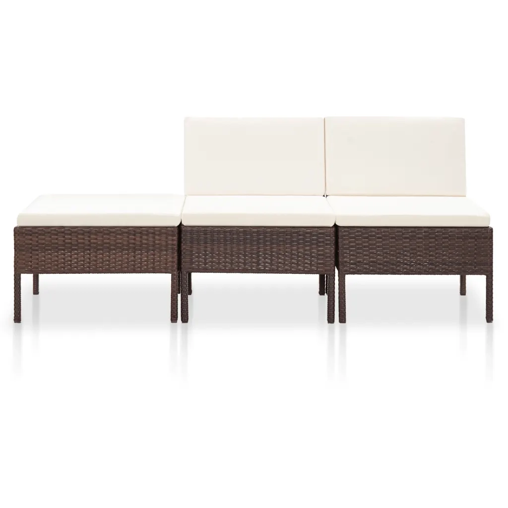 Set Divani da Giardino 3 pz | Set Salotto da Giardino con Cuscini in Polyrattan Marrone