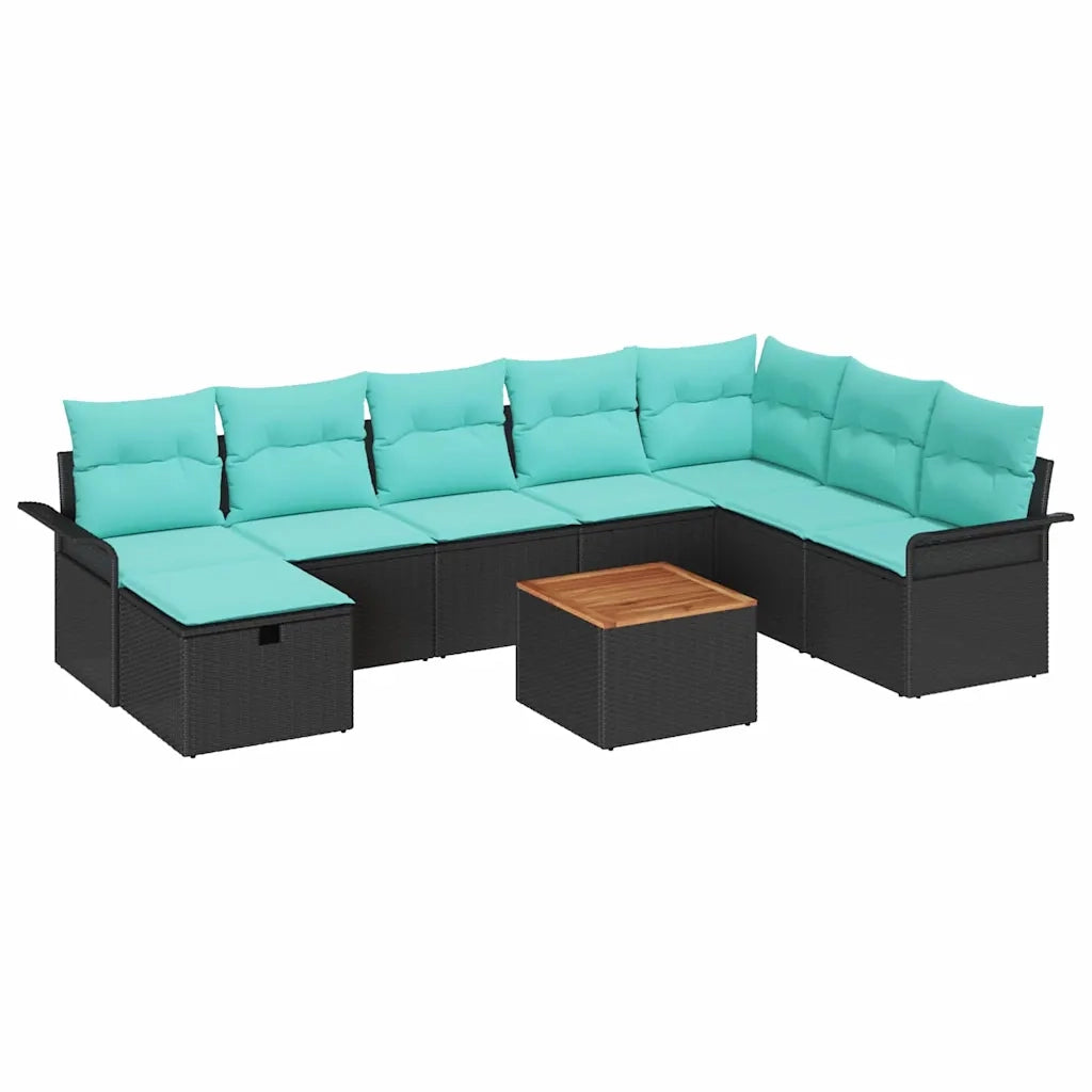 Set Divano da Giardino con cuscino 9 pcs Nero polyrattan