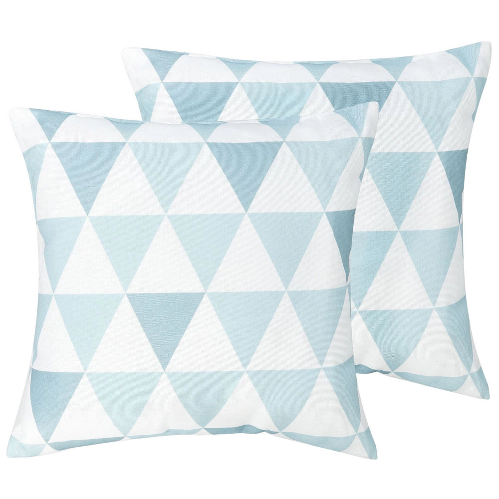 Set di 2 cuscini per esterni in poliestere bianco blu con motivo geometrico con cerniera