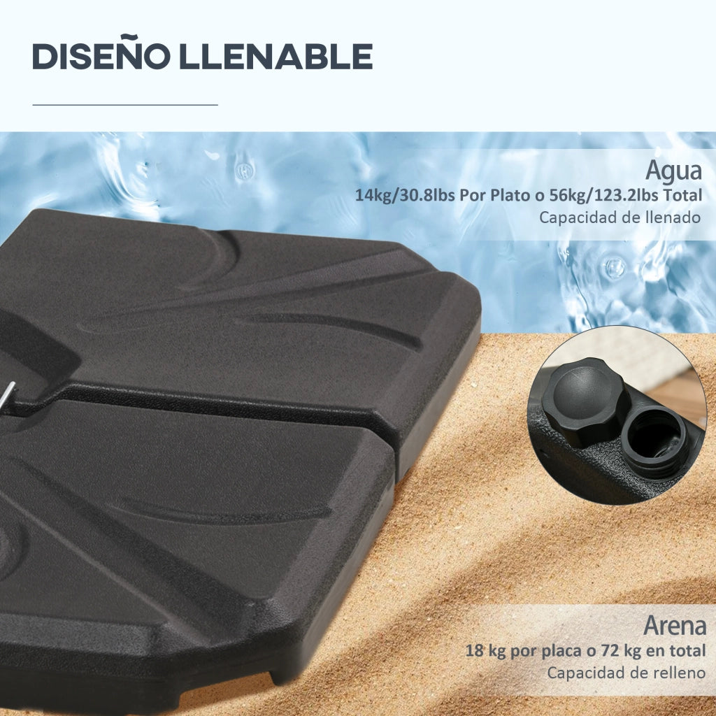 Base per Ombrellone 4 Pezzi Riempi con Sabbia o Acqua ¨C zephmum ¨C 72 kg Sabbia 56 kg Acqua Nero