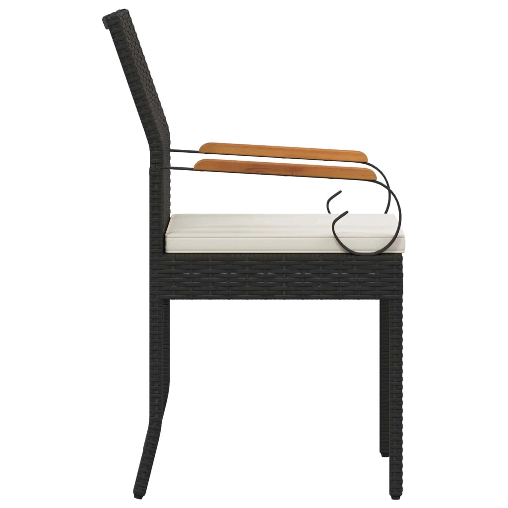 Sedie da giardino 4 pcs Nero e Bianco Crema Polyrattan e acacia