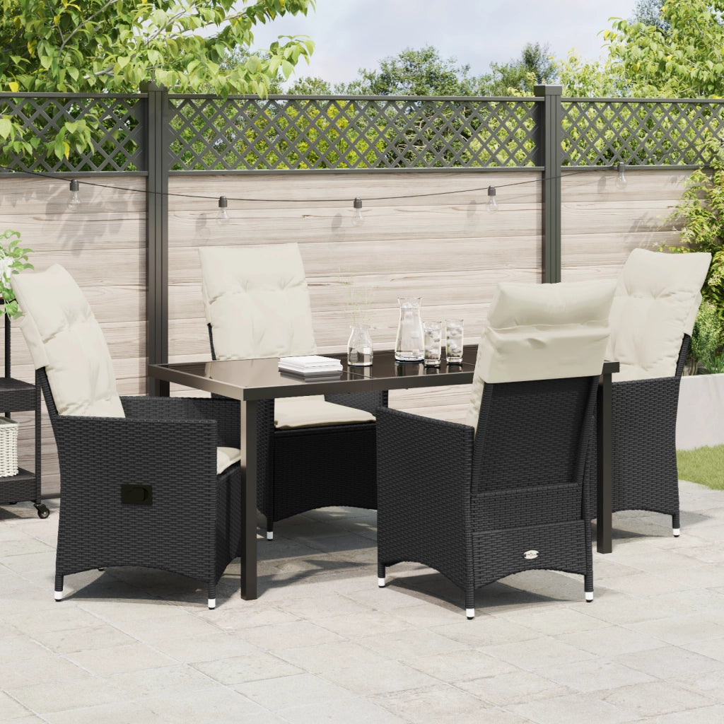 Set da Pranzo da Giardino 5 Pezzi con Cuscini in Rattan Nero