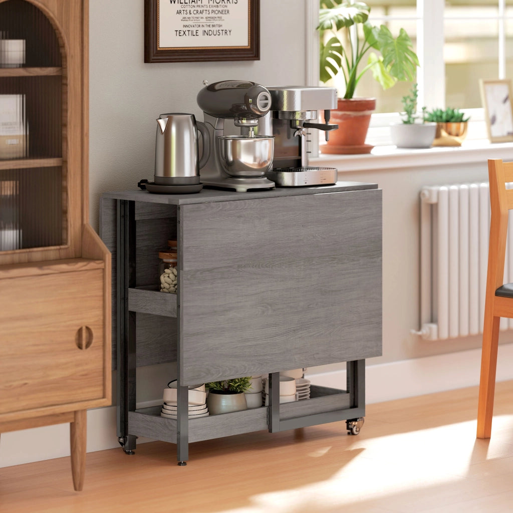 Tavolo Pieghevole da Pranzo a 2 Ribalte 133,4x80x75 cm in Legno e Metallo Grigio