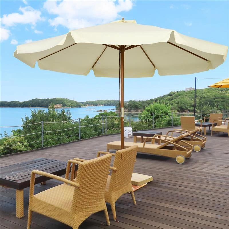 OMBRELLONE DA GIARDINO CON DOPPIO TETTUCCIO, IN LEGNO DI BAMBÙ E POLIESTERE, Ø325X250 CM, BEIGE