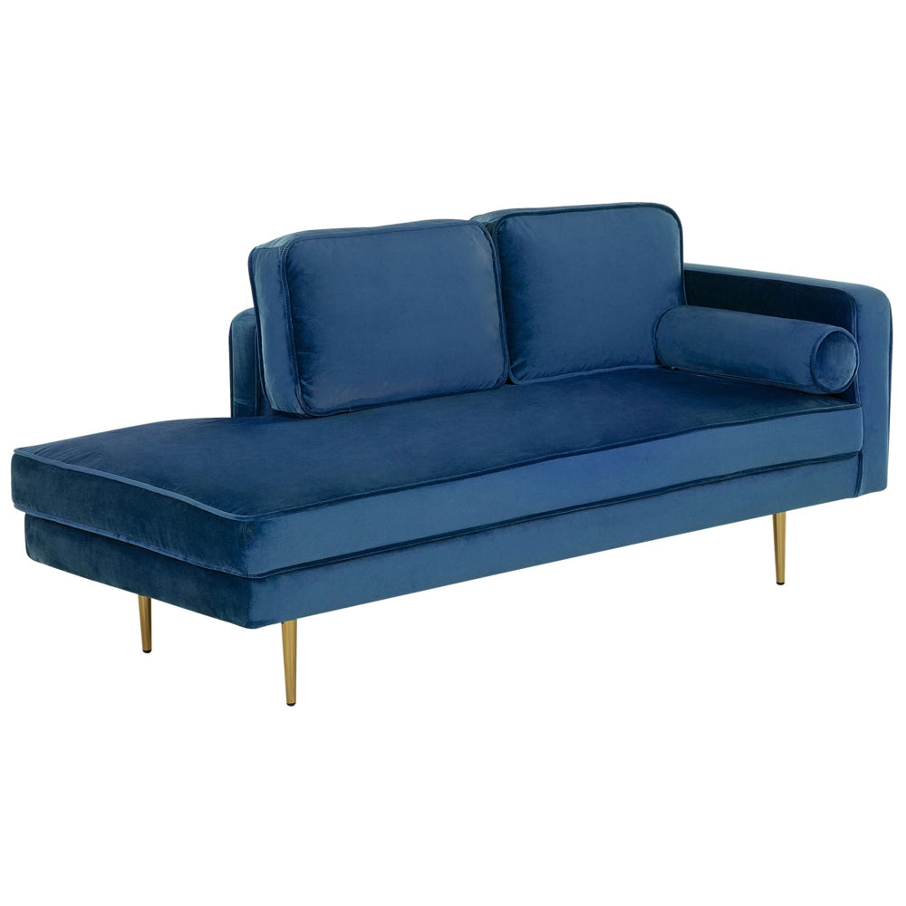 Chaise longue Blu Navy Velluto Imbottito Orientamento versione destra Gambe In Metallo Rafforzamento Cuscino Design Moderno
