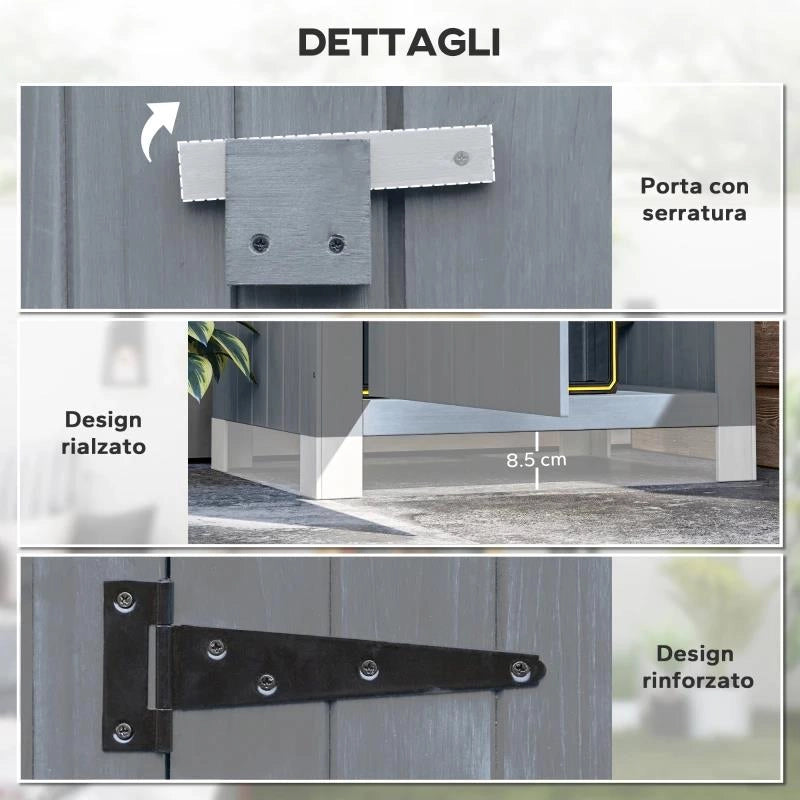 CASETTA PORTA ATTREZZI IN LEGNO A 3 MENSOLE CON TETTO IMPERMEABILE IN BITUME, 77.5X54.2X179.5 CM, GRIGIO