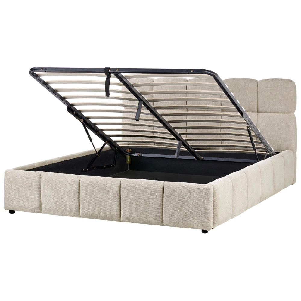 Letto matrimoniale imbottito con struttura a molle a sollevamento trapuntata 160 x 200 tortora con contenitore a molle sollevabile