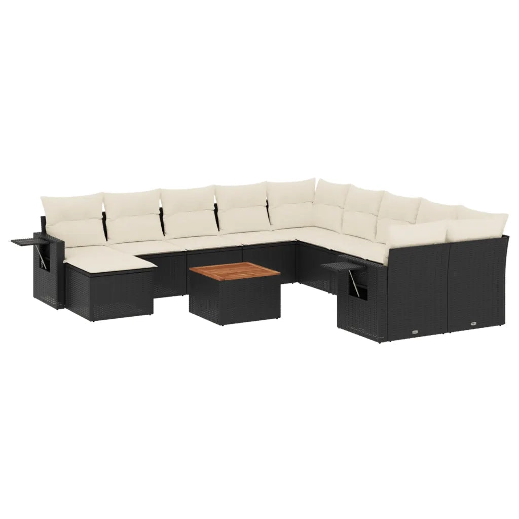 Set Divani da Giardino 12 pz con Cuscini Nero in Polyrattan