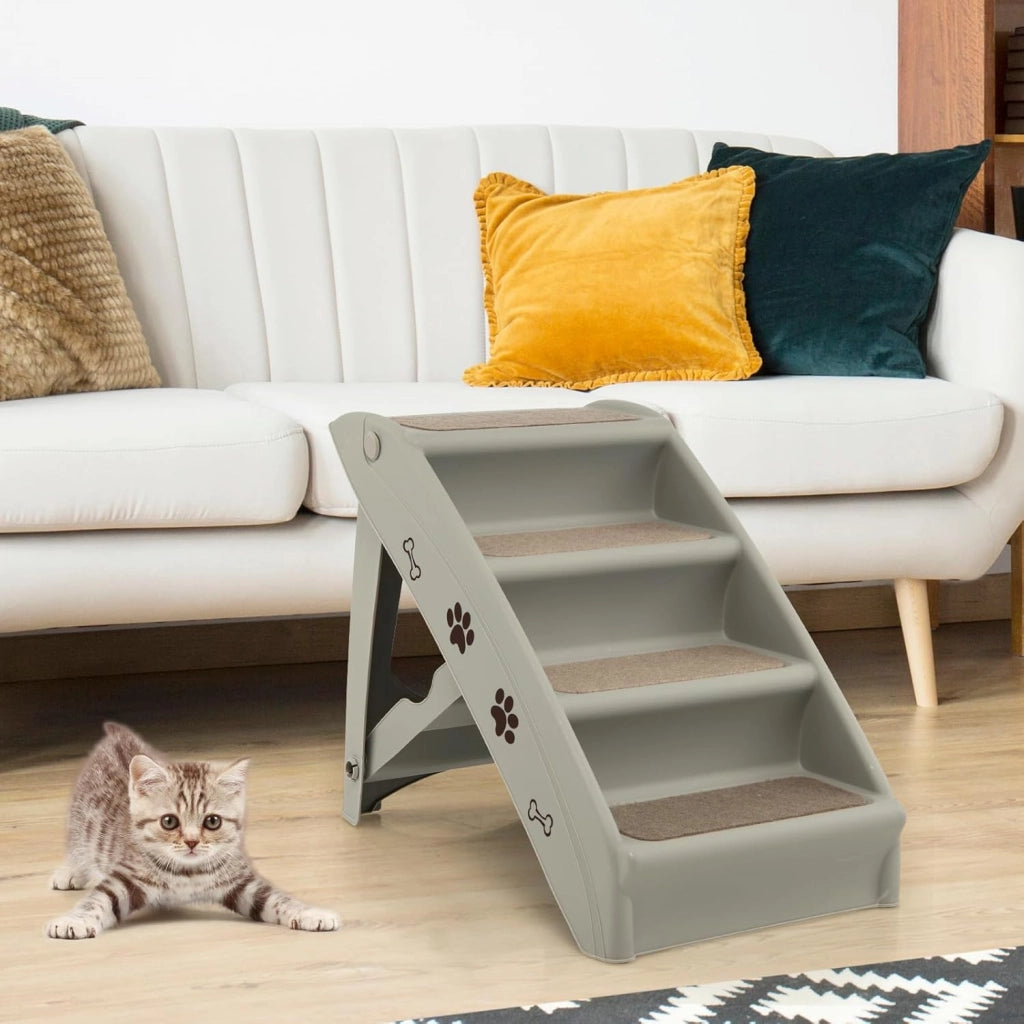 Scala per cani e gatti pieghevole, con tappetino in feltro, carico fino a 60 kg, rampa antiscivolo per cani e gatti per letto, auto, divano (grigio, 65 x 55 x 50 cm, 4)
