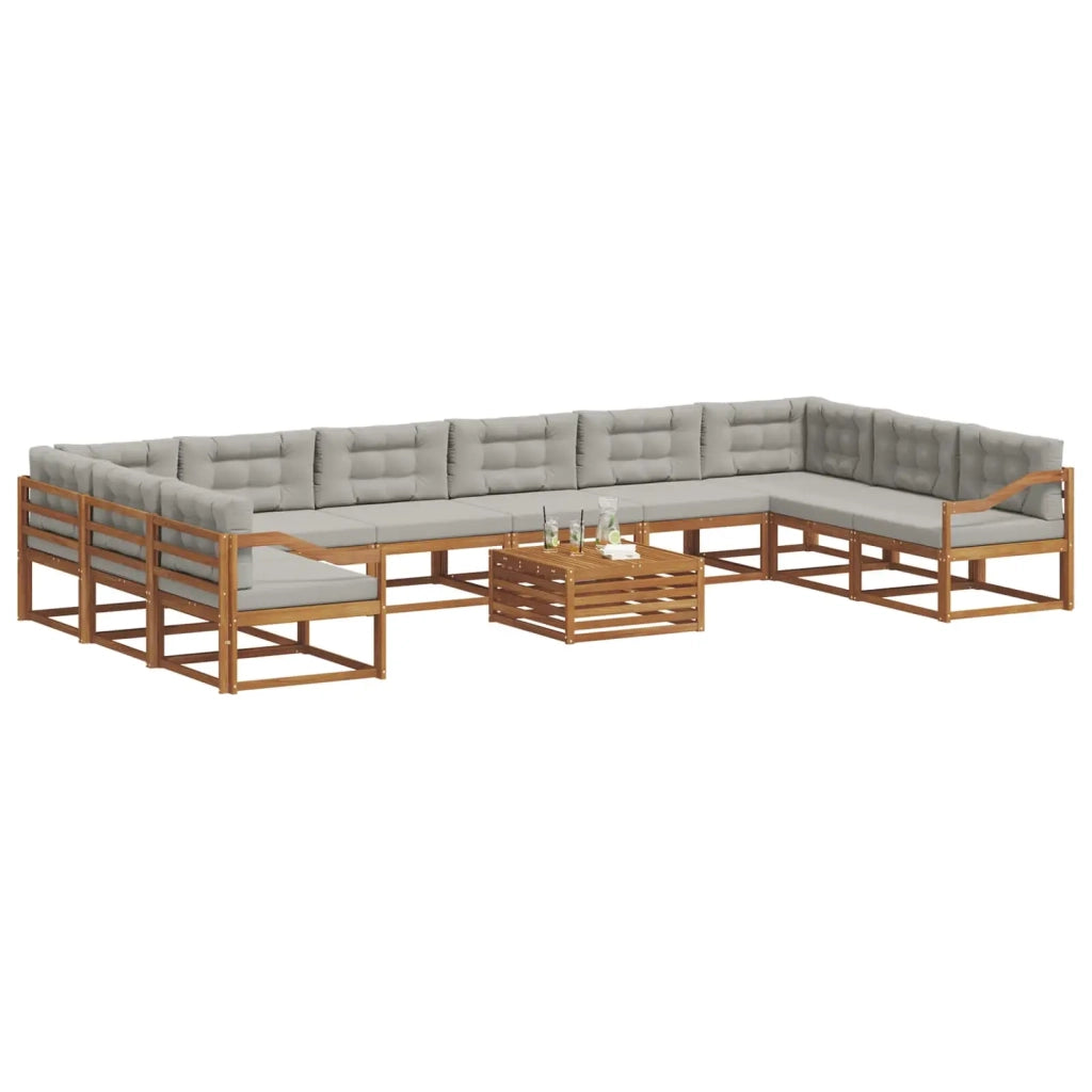 Set di divani da esterno 11 pcs Grigio Naturale e Chiaro