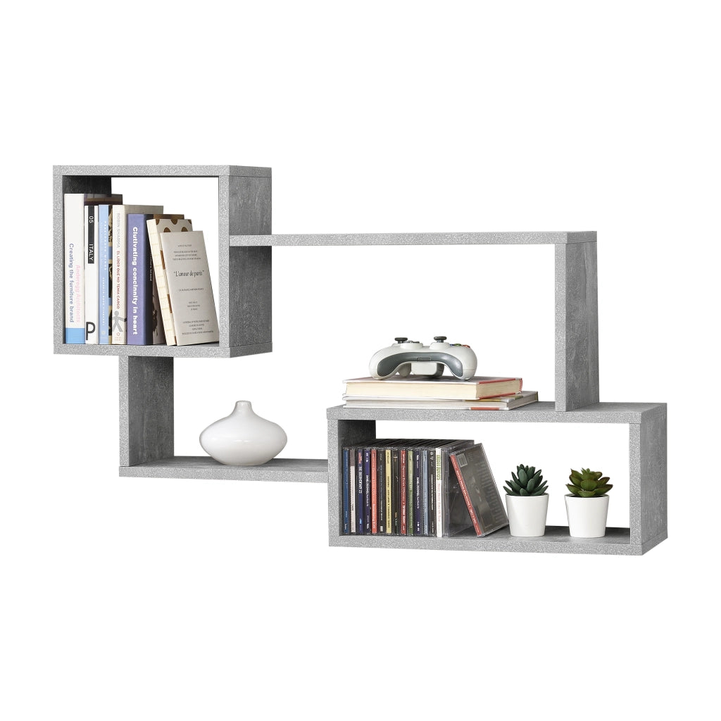 Mensola da Parete Kvinesdal con 3 Vani Portaoggetti 87x18x54 cm - Effetto Cemento [en.casa]