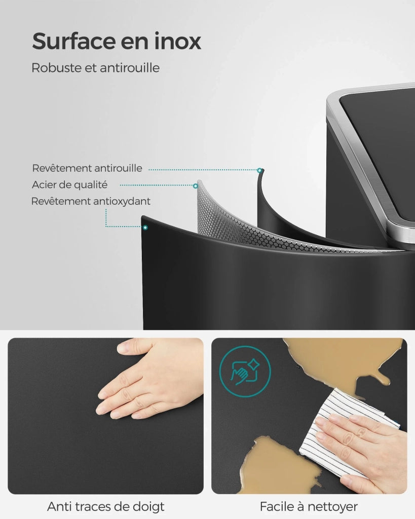 Pattumiera a 2 pedali con doppio scomparto 2 x 30 litri acciaio inox anti-impronta secchio interno in plastica con manico nero 12_0007160