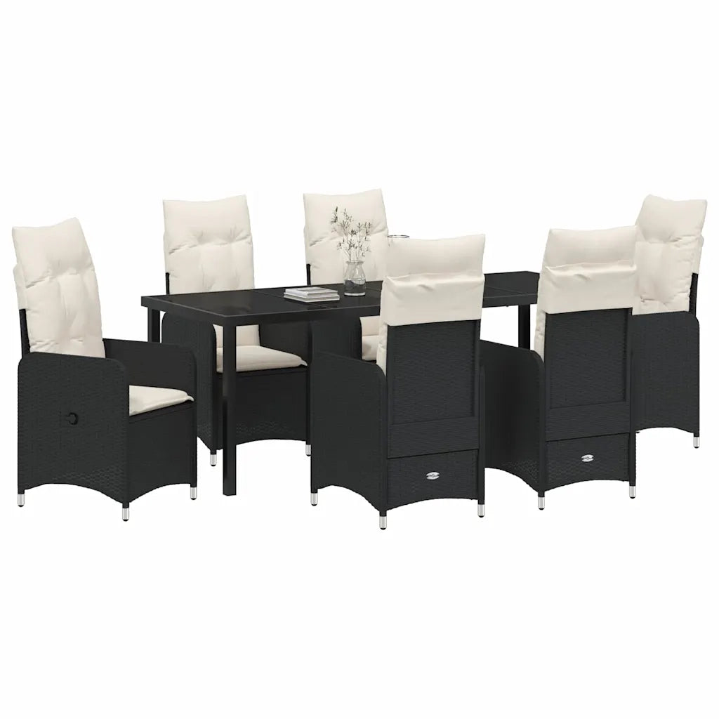 Set da Pranzo per Giardino con cuscino 7 pcs Nero polyrattan 3379637