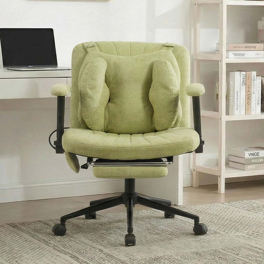 Sedia da ufficio girevole in tessuto con altezza regolabile, supporto lombare e ruote, base in acciaio verde