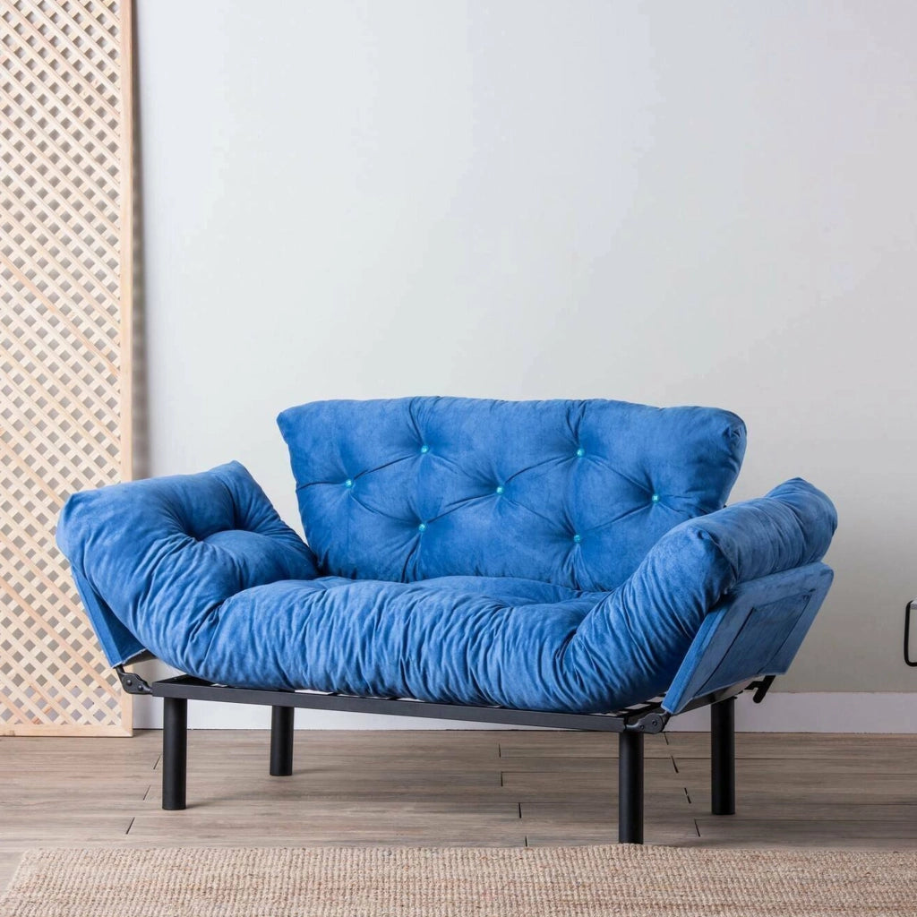 Guchol, Divano Letto 2 Posti Contenitore, 155x70 cm blu