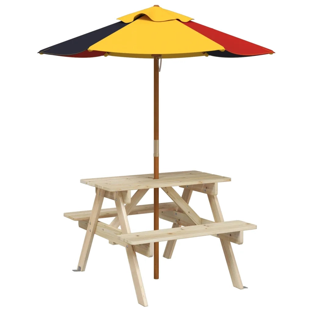 vidaXL Tavolo da Picnic per 4 Bambini con Ombrellone Legno di Abete