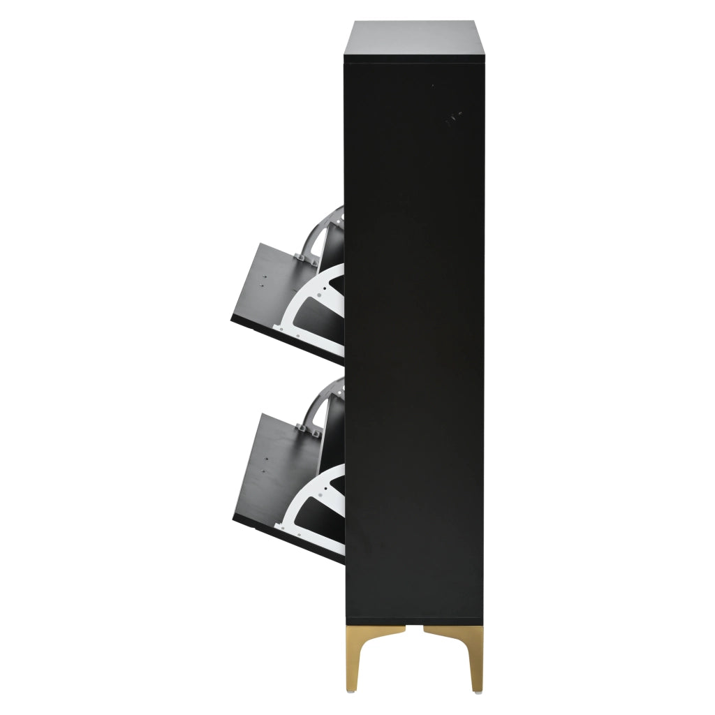 Scarpiera con 4 ante ribaltabili e 4 vani aperti, mobile ingresso con piano d'appoggio, in MDF nero, 80 × 25 × 117 cm
