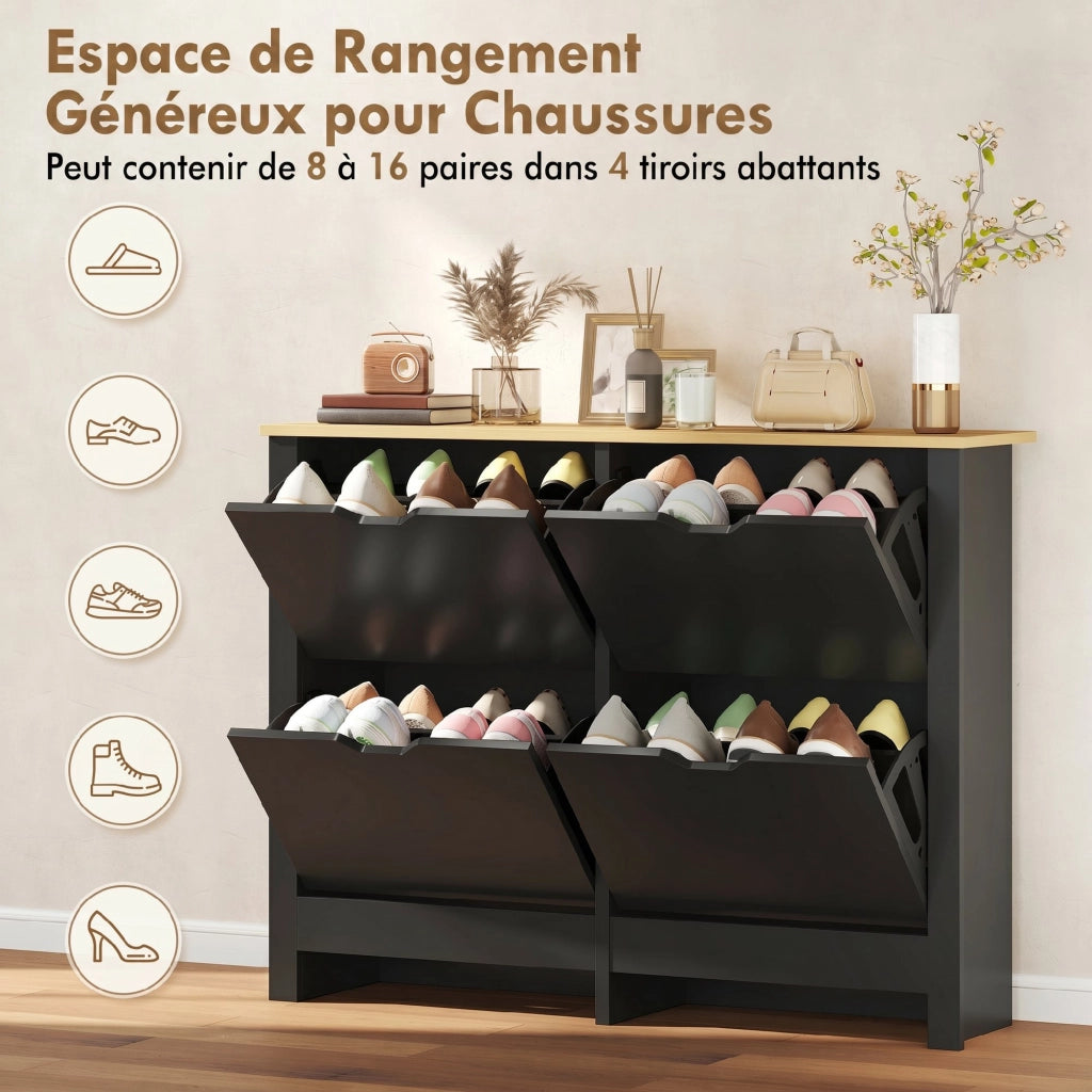 Scarpiera con cassetti e ripiani regolabili ¨C zephmum ¨C nero e legno naturale 60x30x100