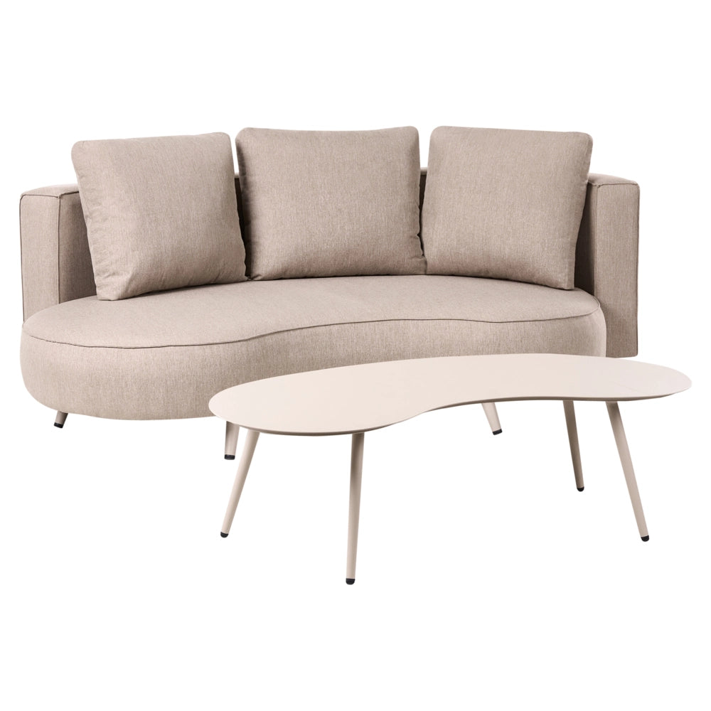 Set divani da giardino a 6 posti Divani con cuscini e tavolino Rivestimento in olefina Alluminio Idrorepellente Resistente ai raggi UV A forma di rene Beige