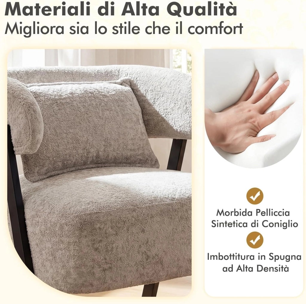 Poltrona Imbottita con Cuscino, Poltrona Singola Moderna per Lettura, Sedia Salotto Gambe in Metallo, per Salotto, Camera da Letto, Studio, Portata 150 kg (Grigio)