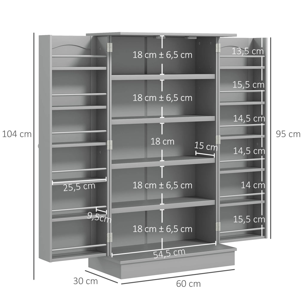 Armadio da Cucina con 5 Ripiani e 12 Porta Spezie ¨C Zephmum ¨C Grigio 60x30x104 cm
