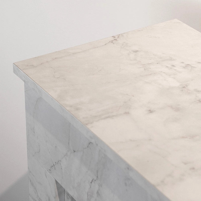 Camino elettrico caminetto da terra BELLINI in legno effetto Marmo Bianco Made in Italy L96 x P35 x H96