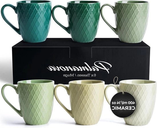 Tazza caffè ceramica lucida - Grande tazza caffè - Collezione Palmanova (Verde) 400 ml