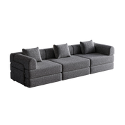 Divano letto modulare con contenitore nel bracciolo e supporto in acciaio in chenille grigio