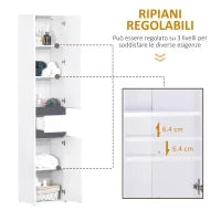 Colonna Bagno a 2 Armadietti con Ripiano Regolabile e Cassetto, in Truciolato, 35x31x172 cm, Bianco